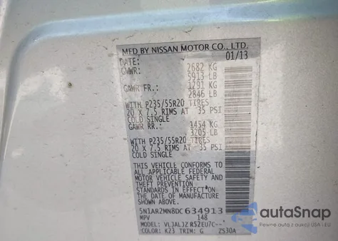 2013 Nissan Pathfinder Platinum from USA, damaged, VIN 5N1AR2MN8DC634913
